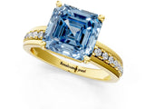 Yellow gold Fancy Blue Asscher  Solitaire Diamond Ring with Channel Set Band and Six-Prong Setting_47