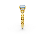 Yellow gold Fancy Blue Asscher  Solitaire Diamond Ring with Filigree Band and Four-Prong Setting_2