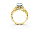 Yellow gold Fancy Blue Asscher  Solitaire Diamond Ring with Filigree Band and Four-Prong Setting_3