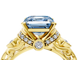 Yellow gold Fancy Blue Asscher  Solitaire Diamond Ring with Filigree Band and Four-Prong Setting_4