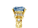 Yellow gold Fancy Blue Asscher  Solitaire Diamond Ring with Filigree Band and Four-Prong Setting_5