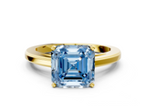 Yellow gold Fancy Blue Asscher  Solitaire Diamond Ring with Four-Prong Setting and Classic Band_20