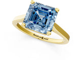 Yellow gold Fancy Blue Asscher  Solitaire Diamond Ring with Four-Prong Setting and Tapered Band 1