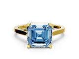 Yellow gold Fancy Blue Asscher  Solitaire Diamond Ring with Four-Prong Setting and Tapered Band