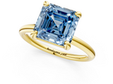 Yellow gold Fancy Blue Asscher  Solitaire Diamond Ring with Four-Prong Setting on a Plain Band_23