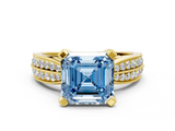Yellow gold Fancy Blue Asscher  Solitaire Diamond Ring with Milgrain Pavé Band and Four-Prong Setting_54