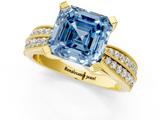 Yellow gold Fancy Blue Asscher  Solitaire Diamond Ring with Milgrain Pavé Band and Four-Prong Setting_55