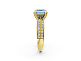 Yellow gold Fancy Blue Asscher  Solitaire Diamond Ring with Milgrain Pavé Band and Four-Prong Setting_56