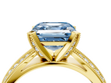 Yellow gold Fancy Blue Asscher  Solitaire Diamond Ring with Milgrain Pavé Band and Four-Prong Setting_58