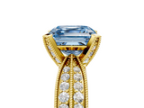 Yellow gold Fancy Blue Asscher  Solitaire Diamond Ring with Milgrain Pavé Band and Four-Prong Setting_59