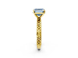 Yellow gold Fancy Blue Asscher  Solitaire Diamond Ring with Milgrain and Black Enamel X Pattern Band_47