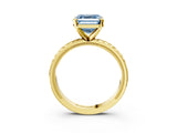 Yellow gold Fancy Blue Asscher  Solitaire Diamond Ring with Milgrain and Black Enamel X Pattern Band_48