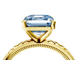Yellow gold Fancy Blue Asscher  Solitaire Diamond Ring with Milgrain and Black Enamel X Pattern Band_49