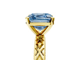Yellow gold Fancy Blue Asscher  Solitaire Diamond Ring with Milgrain and Black Enamel X Pattern Band_50