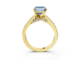 Yellow gold Fancy Blue Asscher  Solitaire Diamond Ring with Pavé Band and Four-Prong Setting_3