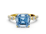 Yellow gold Fancy Blue Asscher  Solitaire Diamond Ring with Pave Band and Four-Prong Setting_17