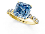 Yellow gold Fancy Blue Asscher  Solitaire Diamond Ring with Pave Band and Four-Prong Setting_18