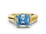 Yellow gold Fancy Blue Asscher  Solitaire Diamond Ring with Pave Band and Six-Prong Setting_28