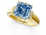 Yellow gold Fancy Blue Asscher  Solitaire Diamond Ring with Pave Band and Six-Prong Setting_29