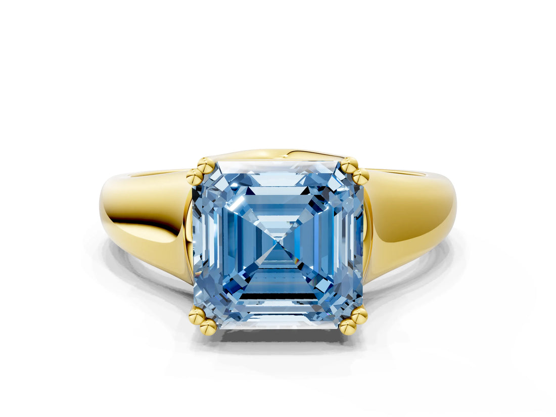 Yellow gold Fancy Blue Asscher  Solitaire Diamond Ring with Six-Prong Cathedral Setting_42