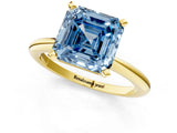 Yellow gold Fancy Blue Asscher  Solitaire Diamond Ring with Six-Prong Setting on a Classic Band 1