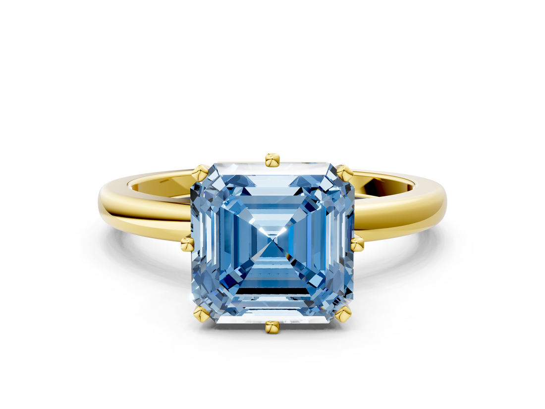 Yellow gold Fancy Blue Asscher  Solitaire Diamond Ring with Six-Prong Setting on a Classic Band_46