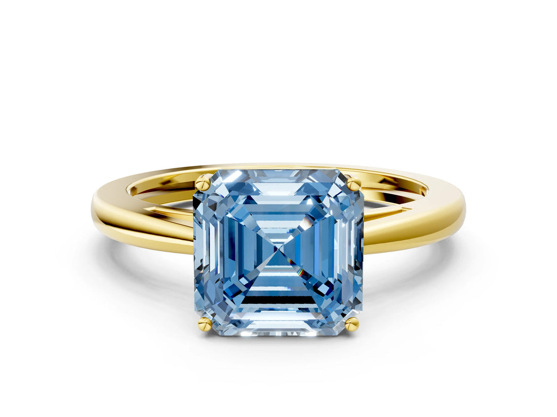 Yellow gold Fancy Blue Asscher  Solitaire Diamond Ring with Split Shank and Four-Prong Setting_12
