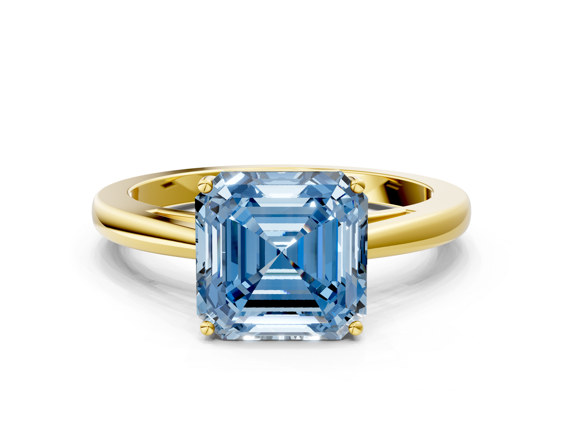 Yellow gold Fancy Blue Asscher  Solitaire Diamond Ring with Split Shank and Four-Prong Setting_34