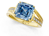 Yellow gold Fancy Blue Asscher  Solitaire Diamond Ring with Split Shank and Prong Setting_1