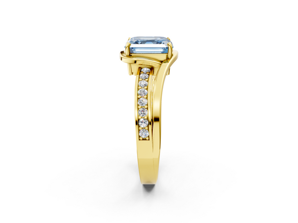 Yellow Gold Asscher Cut Split Shank Solitaire Engagement Ring Setting for Fancy Blue Center