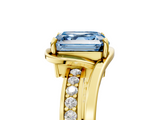 Yellow gold Fancy Blue Asscher  Solitaire Diamond Ring with Split Shank and Prong Setting_5