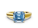 Yellow gold Fancy Blue Asscher  Solitaire Diamond Ring with Tapered Band and Four-Prong Setting_83