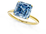 Yellow gold Fancy Blue Asscher  Solitaire Diamond Ring with a Classic Band and Four-Prong Setting 1