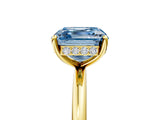 Yellow gold Fancy Blue Asscher  Solitaire Diamond Ring with a Classic Band and Four-Prong Setting 5