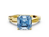 Yellow gold Fancy Blue Asscher  Solitaire Diamond Twisted Band with Four-Prong Setting