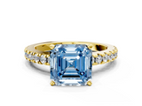 Yellow gold Fancy Blue Asscher  Solitaire Diamond with Pavé Band and Four-Prong Setting_17