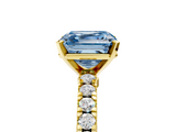 Yellow gold Fancy Blue Asscher  Solitaire Diamond with Pavé Band and Four-Prong Setting_22