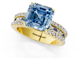 Yellow gold Fancy Blue Asscher  Solitaire Diamond with Pave and Channel Set Band_13