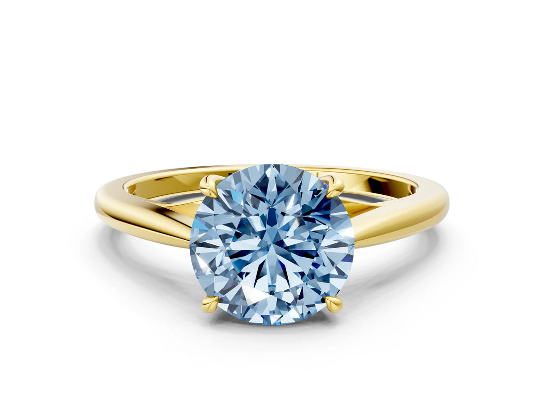 Yellow gold Fancy Blue Asscher  Solitaire Engagement Ring with Four-Prong Setting and Classic Band 2