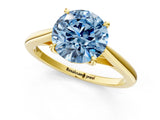 Yellow gold Fancy Blue Asscher  Solitaire Engagement Ring with Four-Prong Setting and Classic Band 3