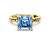 Yellow gold Fancy Blue Asscher  Solitaire Engagement Ring with Scrollwork Band and Four-Prong Setting_16