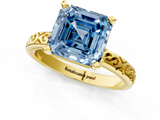 Yellow gold Fancy Blue Asscher  Solitaire Engagement Ring with Scrollwork Band and Four-Prong Setting_17