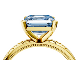 Yellow gold Fancy Blue Asscher  Solitaire Engagement Ring with Scrollwork Band and Four-Prong Setting_20