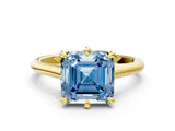 Yellow gold Fancy Blue Asscher  Solitaire Engagement Ring with Six-Prong Setting and Classic Band 1