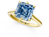 Yellow gold Fancy Blue Asscher  Solitaire Engagement Ring with Six-Prong Setting and Classic Band 2