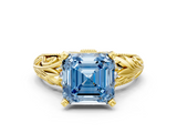 Yellow gold Fancy Blue Asscher  Solitaire Filigree Engagement Ring with Halo and Prong Setting_17