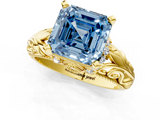 Yellow gold Fancy Blue Asscher  Solitaire Filigree Engagement Ring with Halo and Prong Setting_18