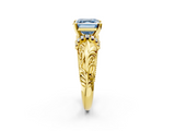 Yellow gold Fancy Blue Asscher  Solitaire Filigree Engagement Ring with Halo and Prong Setting_19