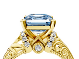Yellow gold Fancy Blue Asscher  Solitaire Filigree Engagement Ring with Halo and Prong Setting_21