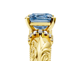 Yellow gold Fancy Blue Asscher  Solitaire Filigree Engagement Ring with Halo and Prong Setting_22
